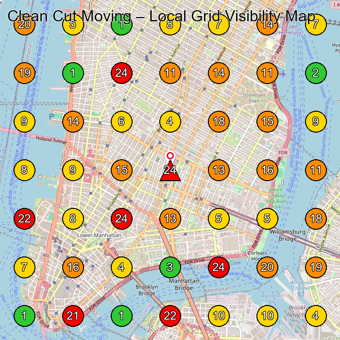 Clean Cut Moving Moving Company GeoGrid ranking map for New York NY